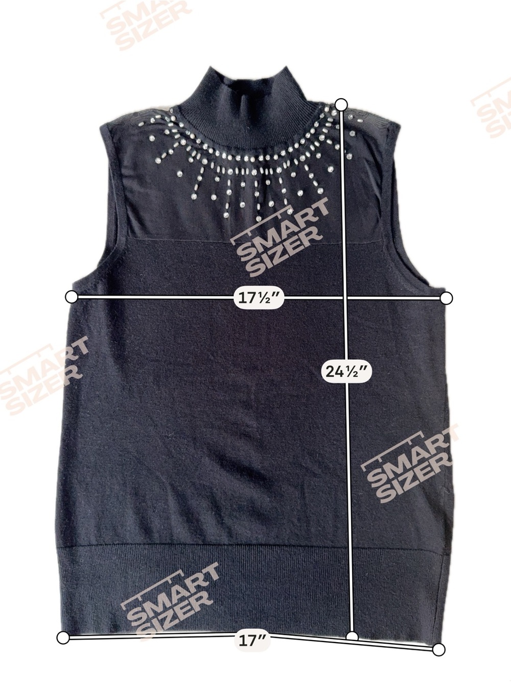 Cable & Gauge Black Rhinestone Mesh Yoke Sleeveless Mock Neck Top - Medium - Picture 7 of 8